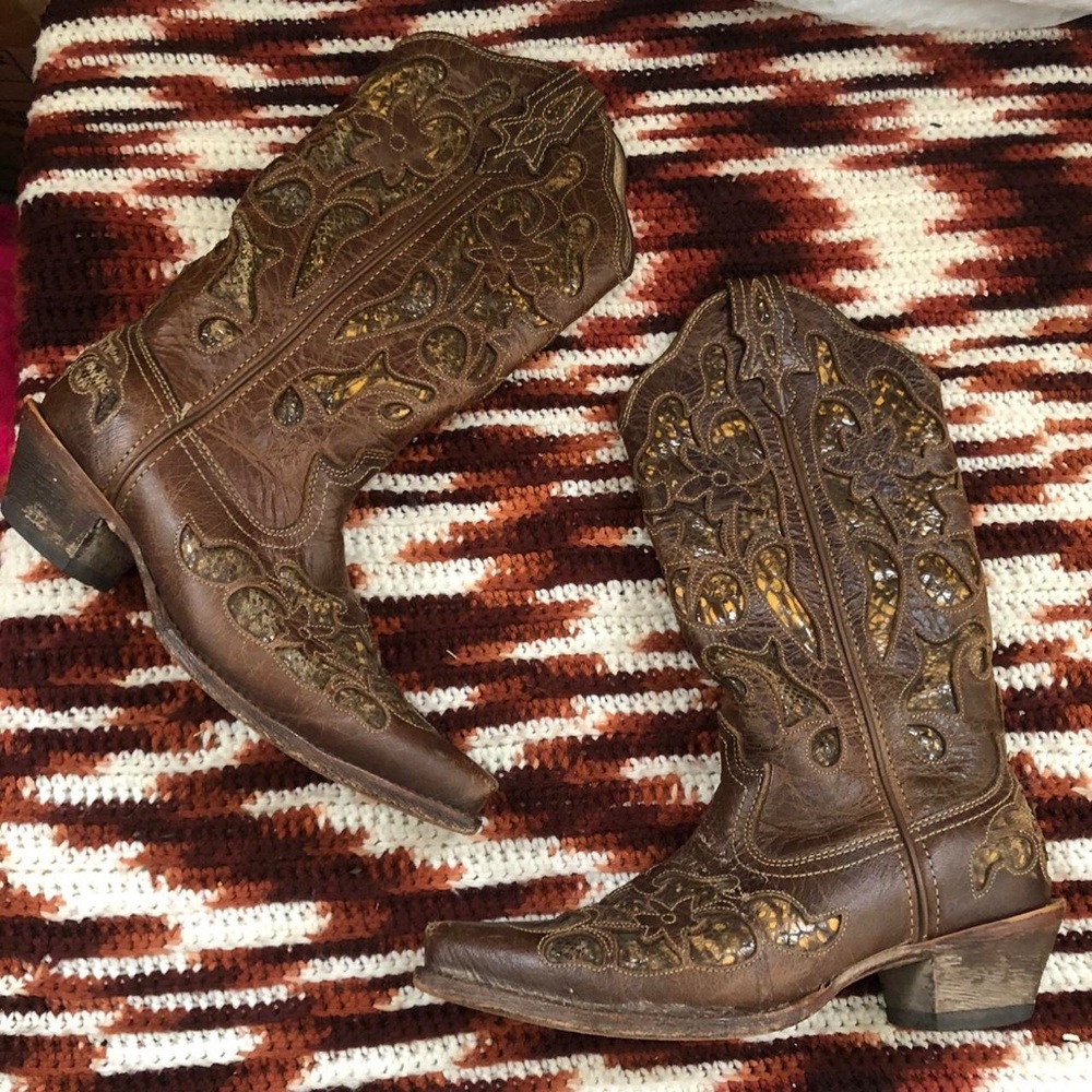 Twisted X Steppin’out Chocolate Brown Python Inla… - image 2